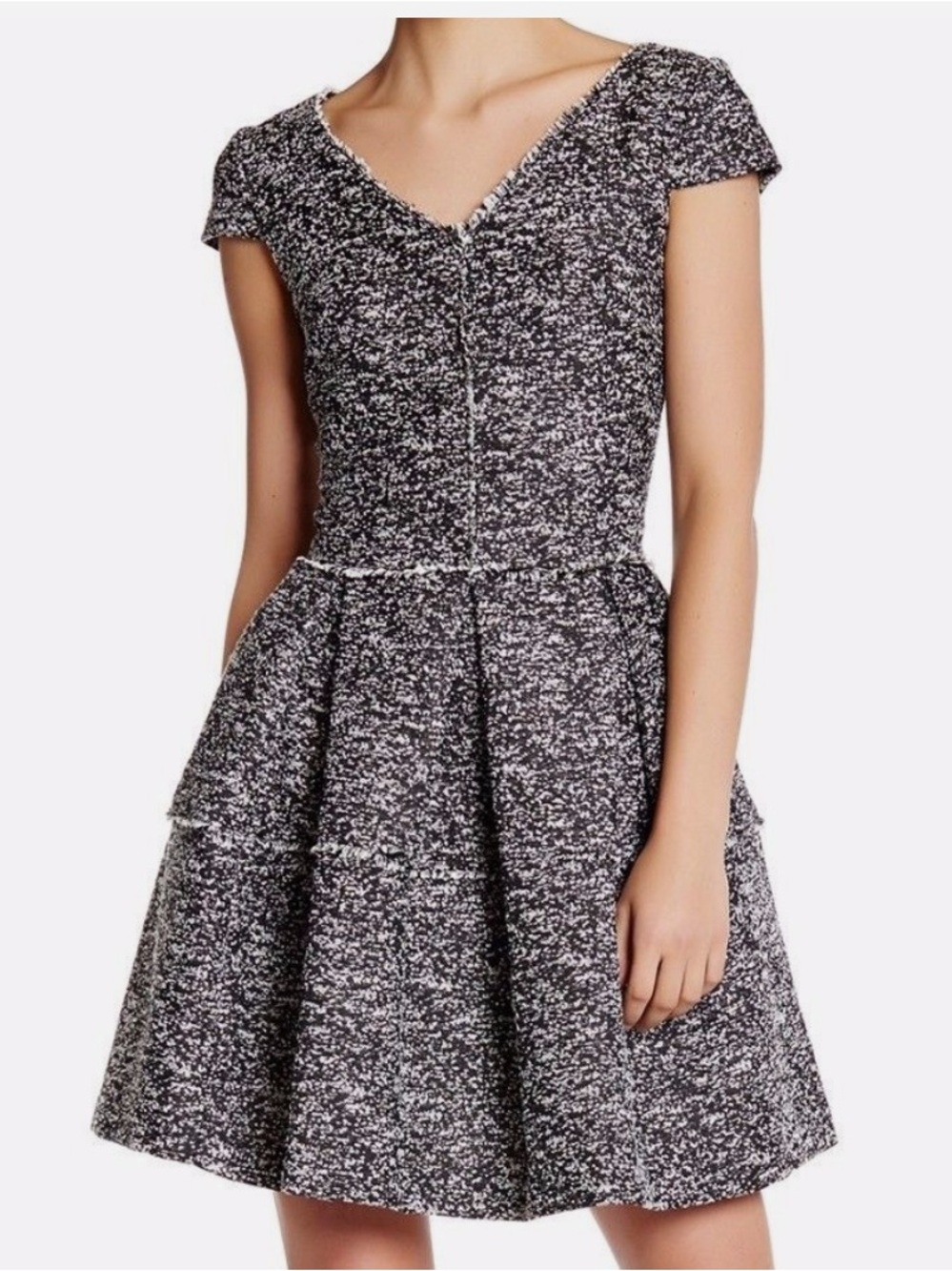 Betsey Johnson Fringed Seam Boucle Fit & Flare Party Dress Gray/Black Size: 8